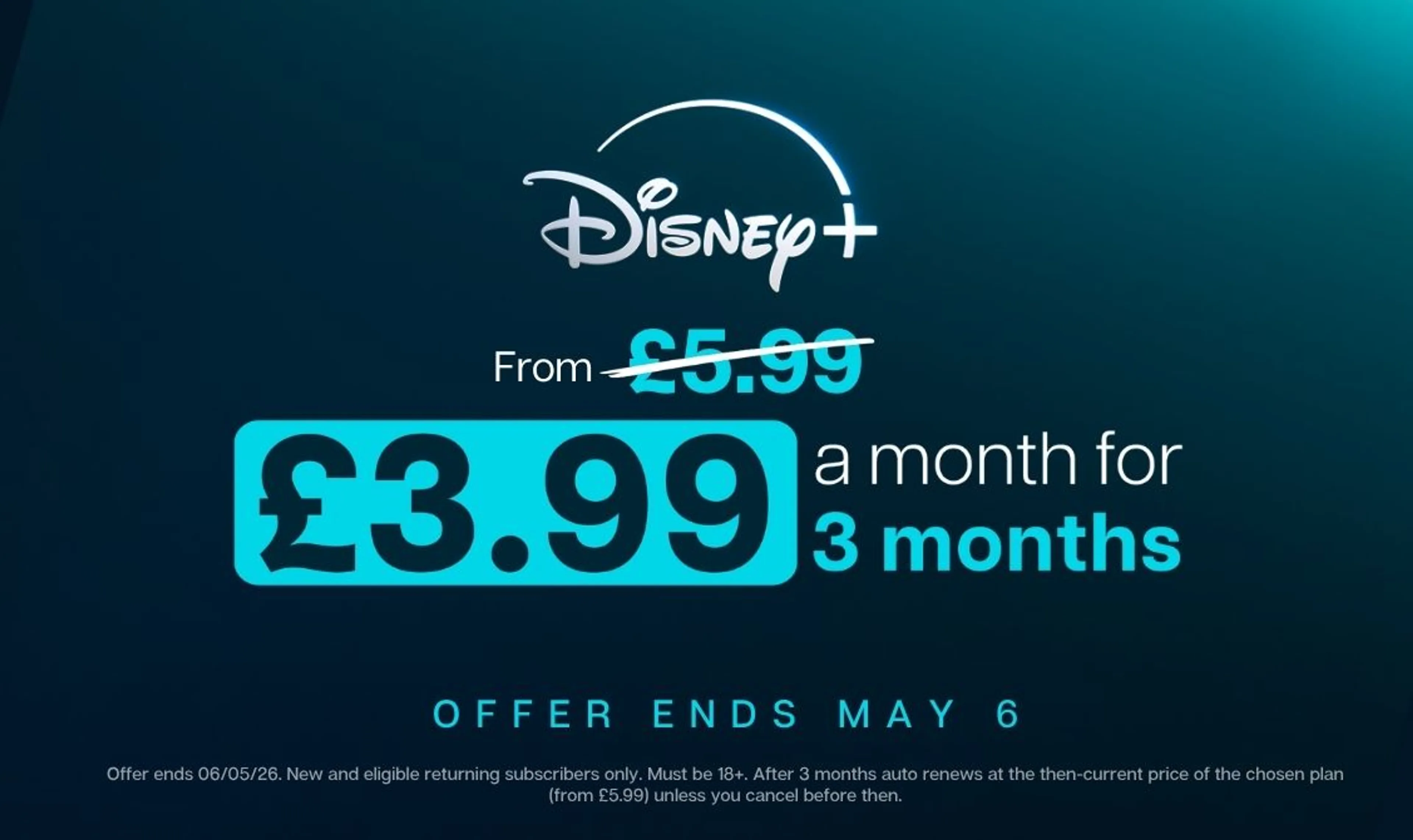 Disney+ from £3.99 a month for 3 months