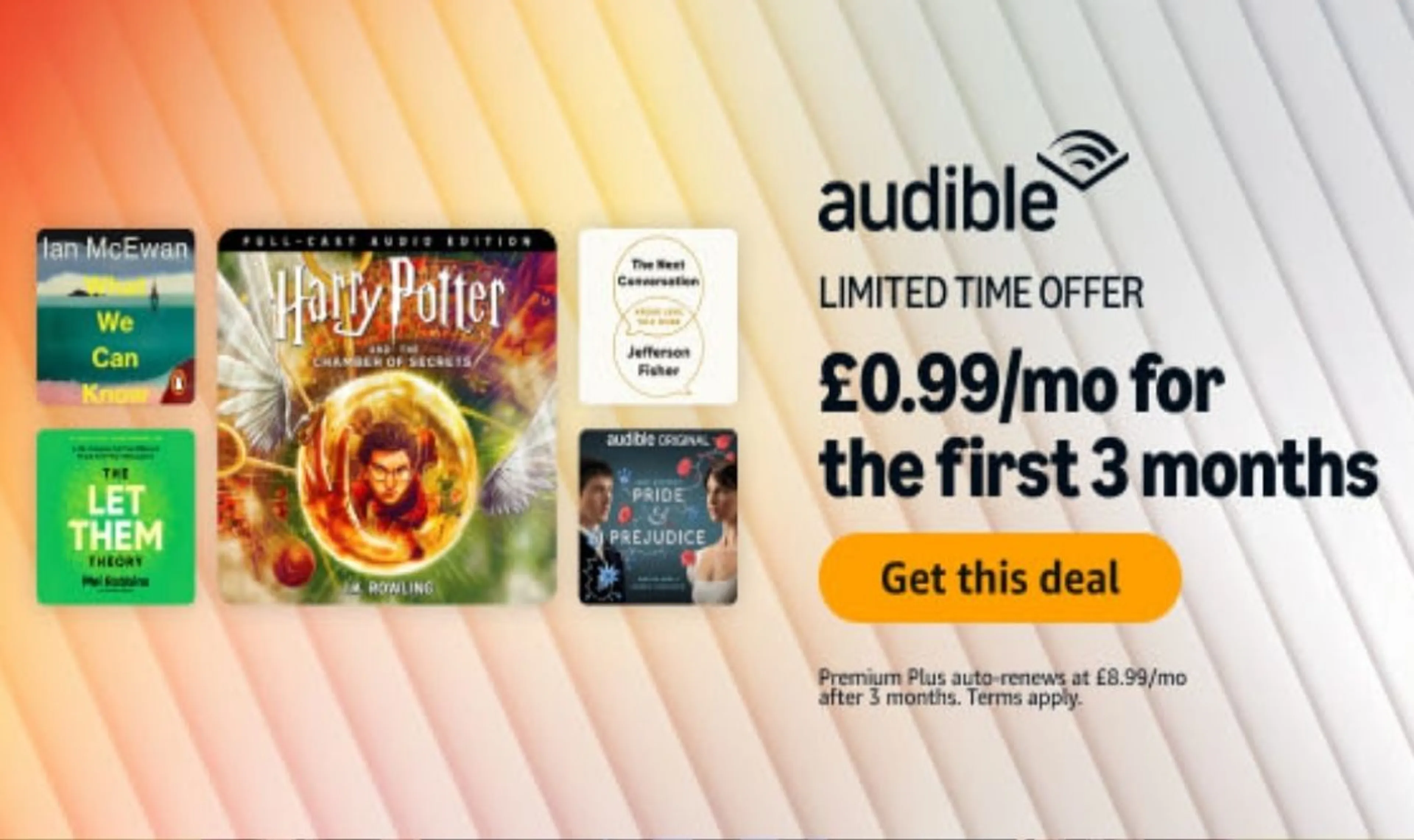 Try Audible now. The first 3 months are only £0.99/month