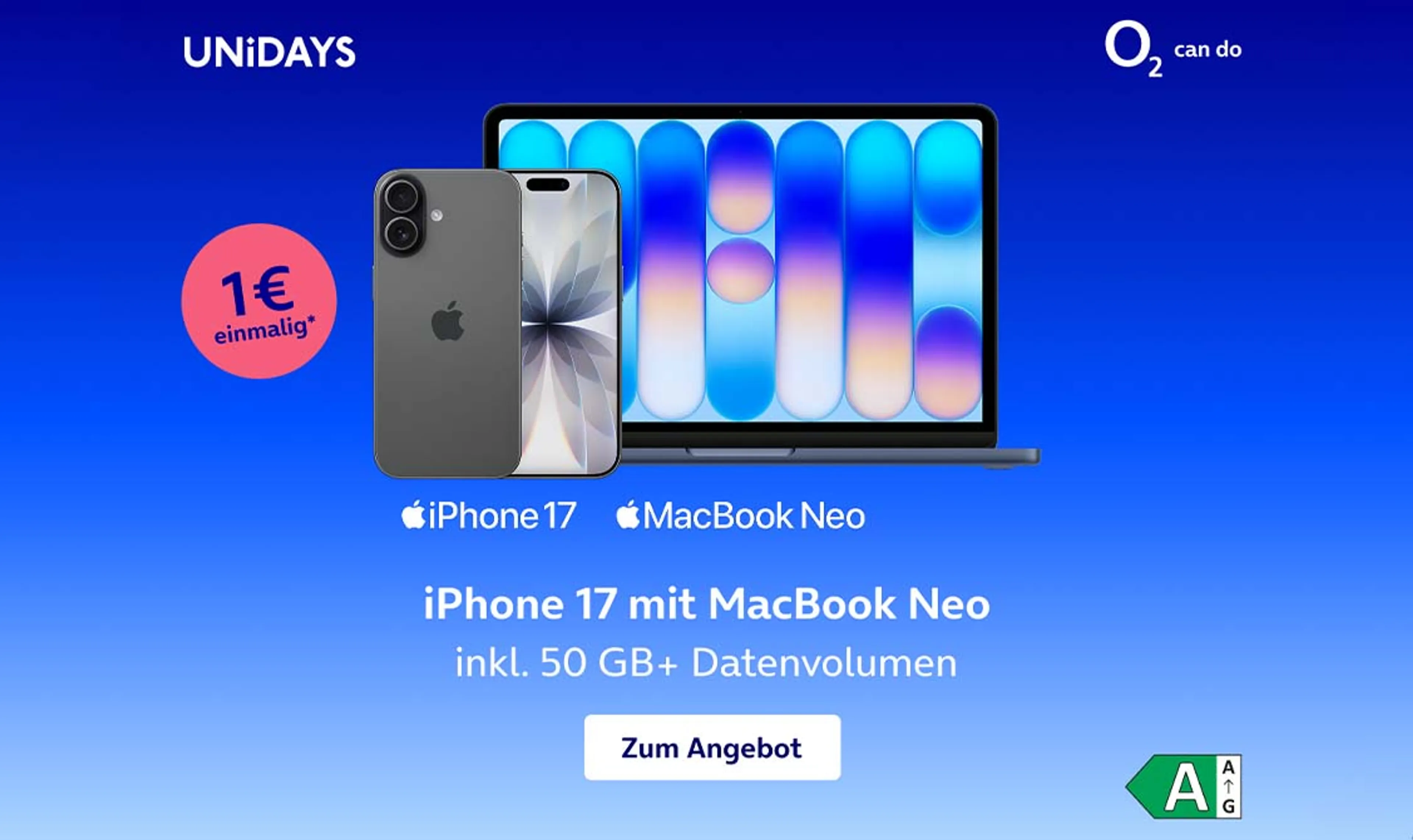 o2 Mobile M Plus mit iPhone 17 + MacBook Neo + 40€ Gutschein