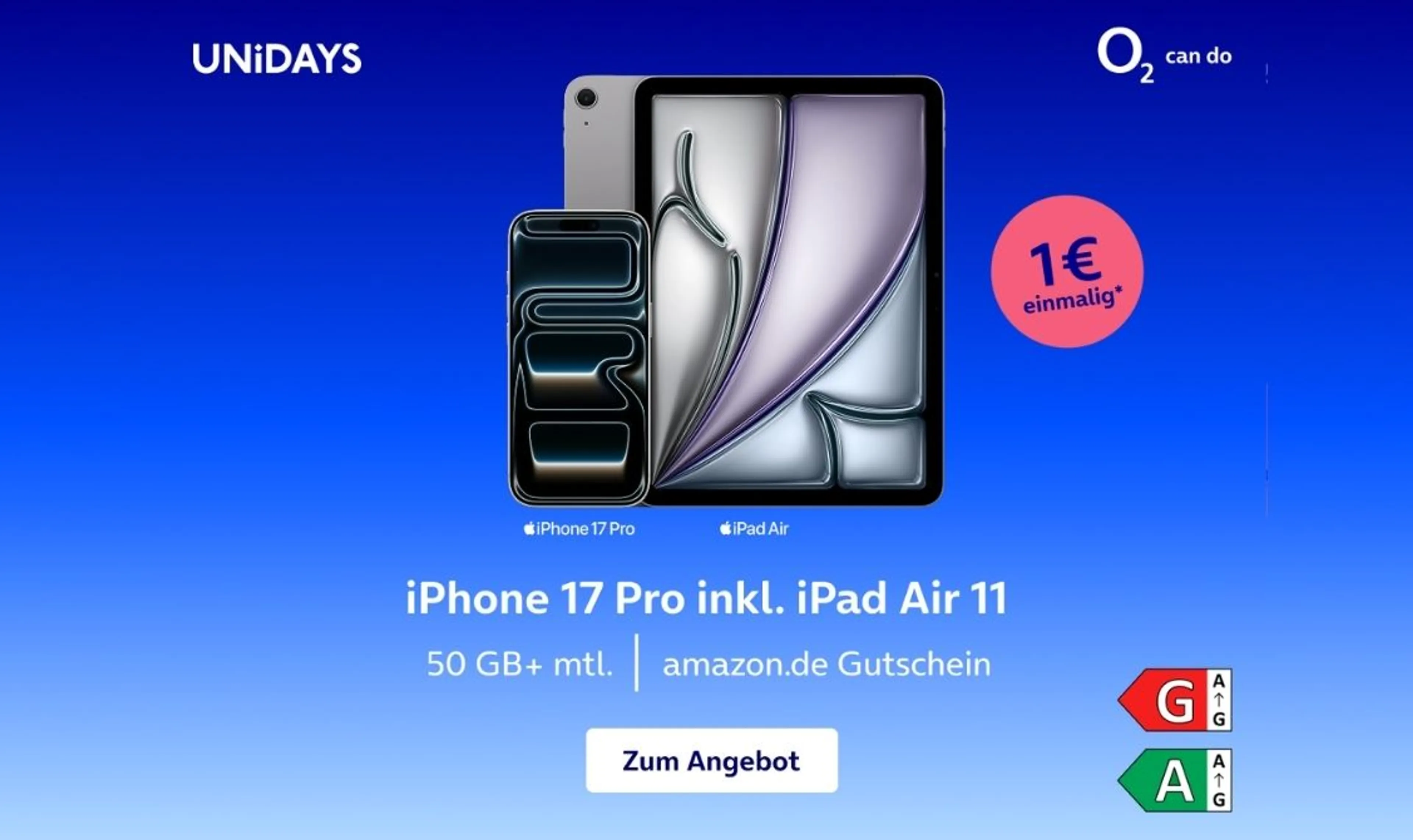 o2 Mobile M Plus mit iPhone 17 Pro + iPad + 40€ Gutschein