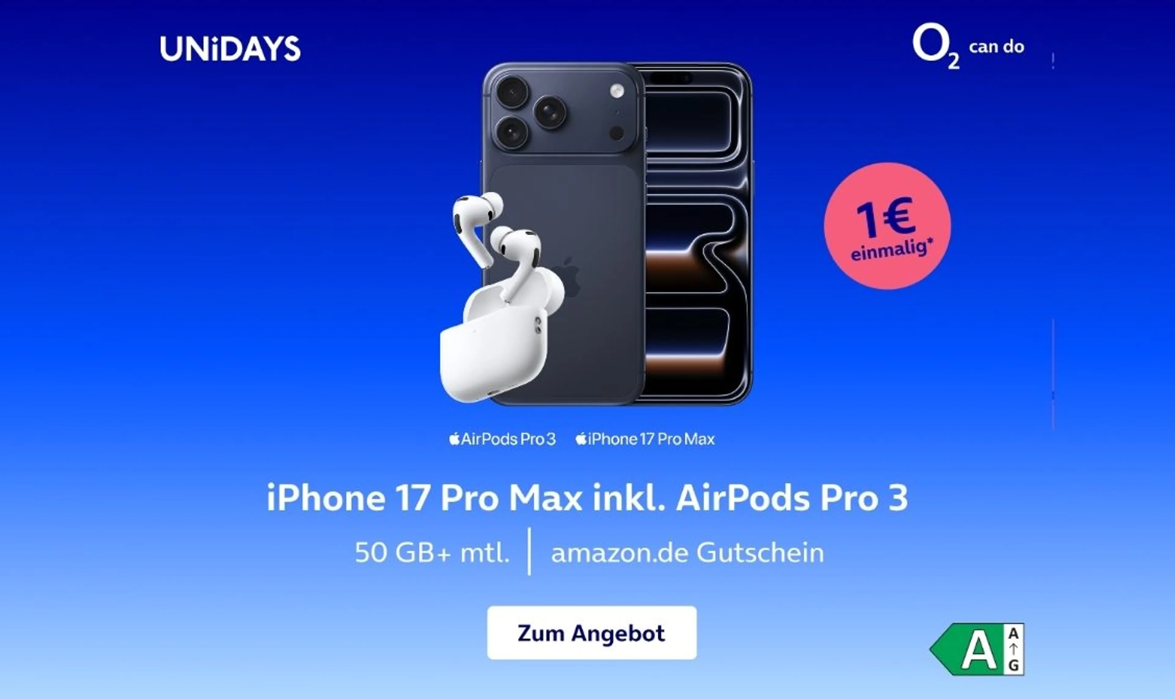 o2 Mobile M Plus mit iPhone 17 Pro Max + AirPods Pro 3 + 40€ Gutschein