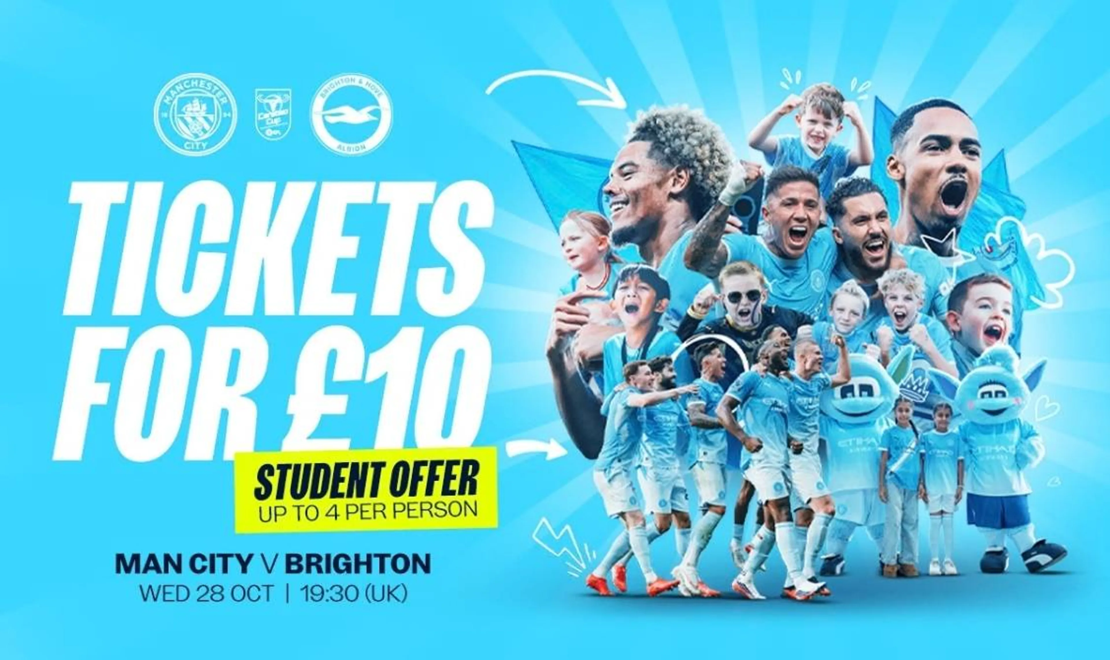 £10 Man City v Brighton Carabao Cup tickets