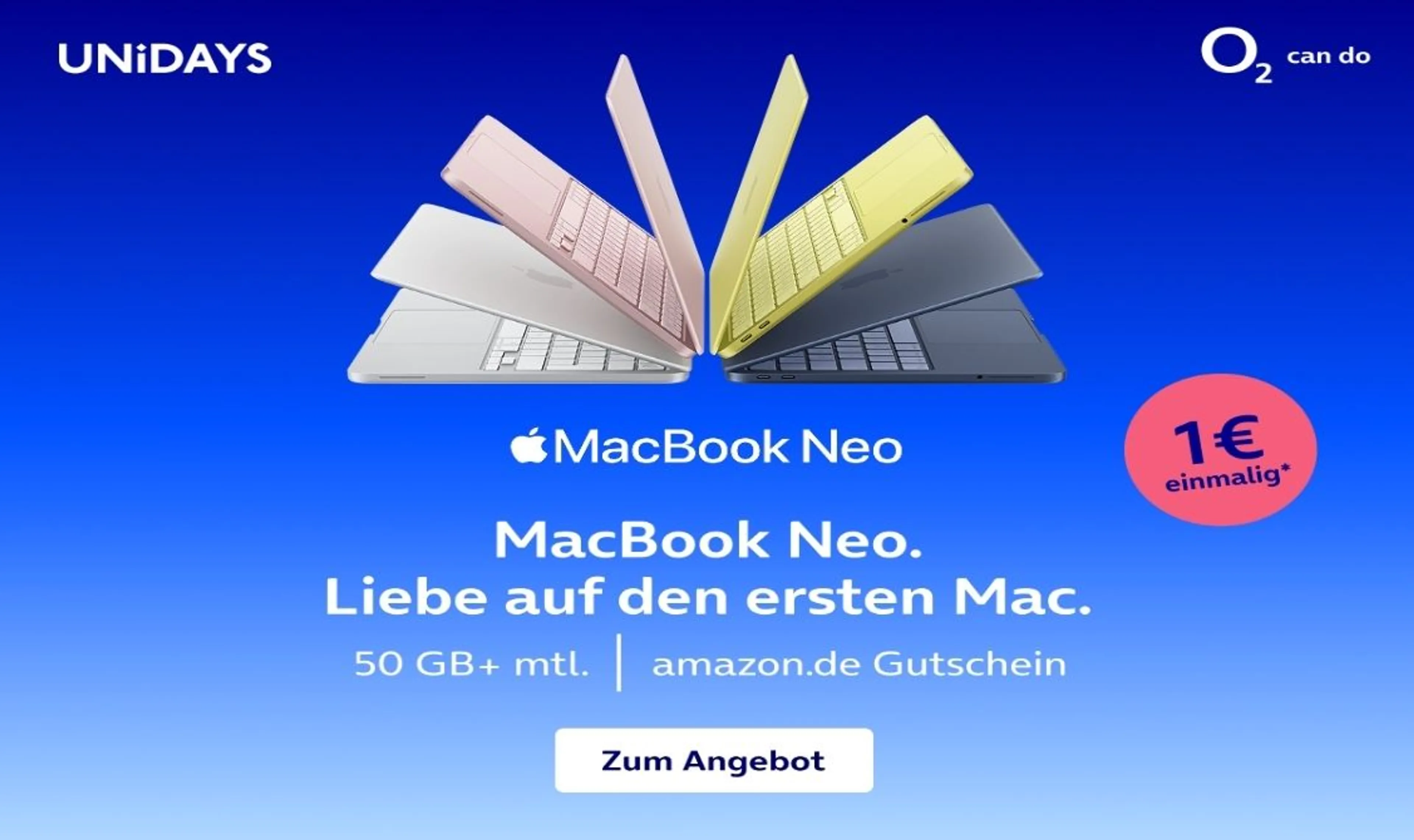 o2 Mobile M Plus mit MacBook Neo + 40€ Gutschein