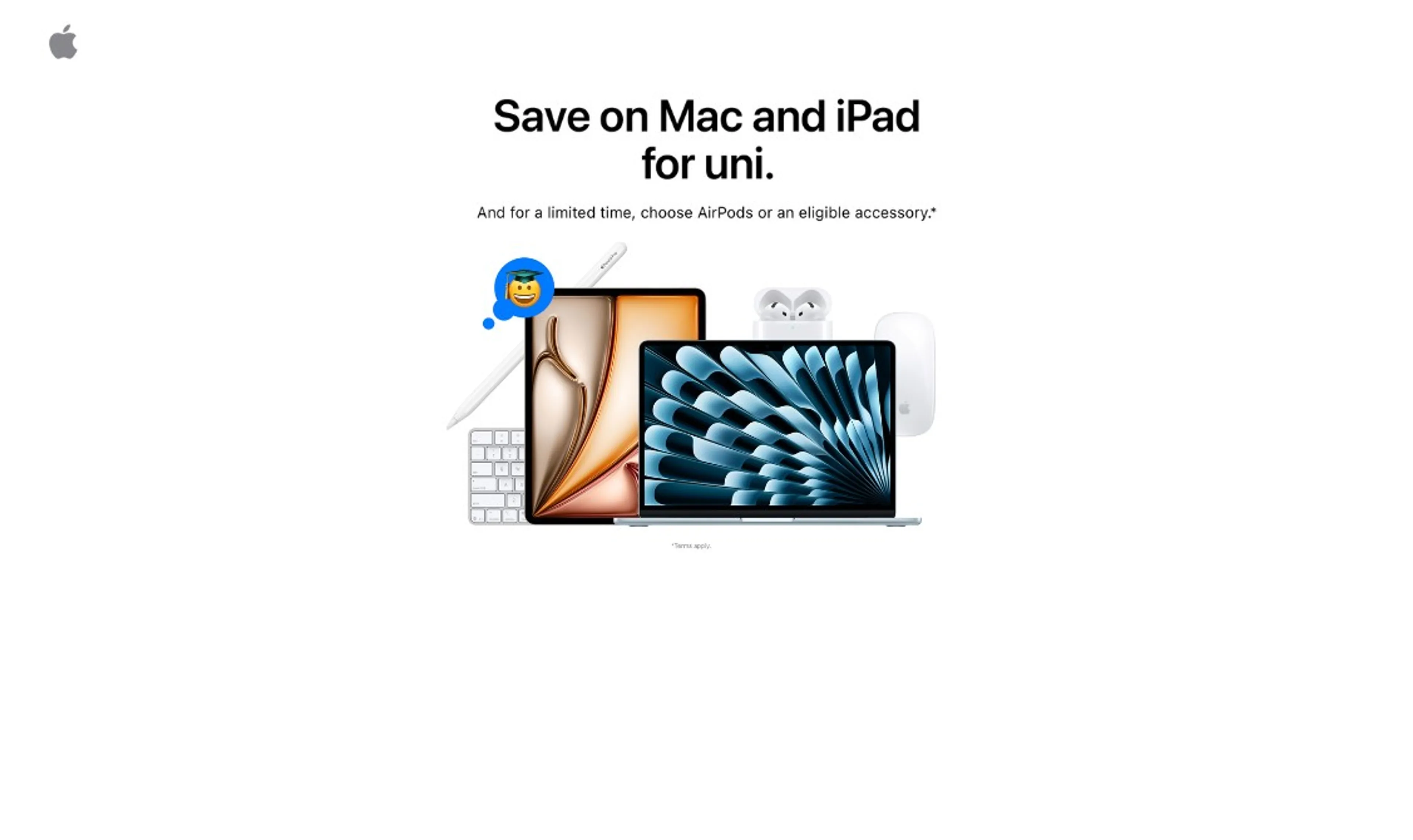 Save on Mac and iPad for uni, get AirPods or an eligible accessory*