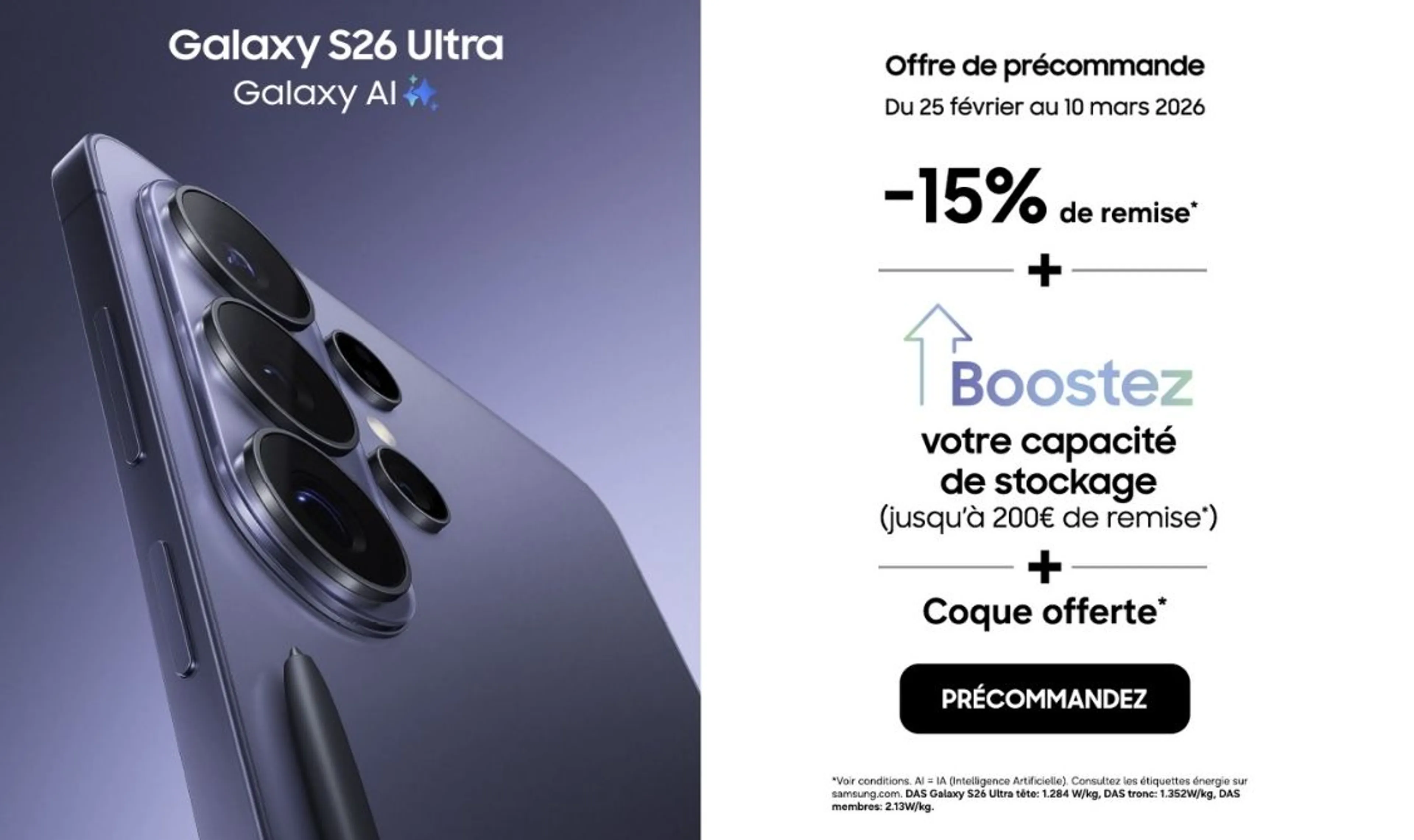 Galaxy S26 Ultra à -15% de remise*