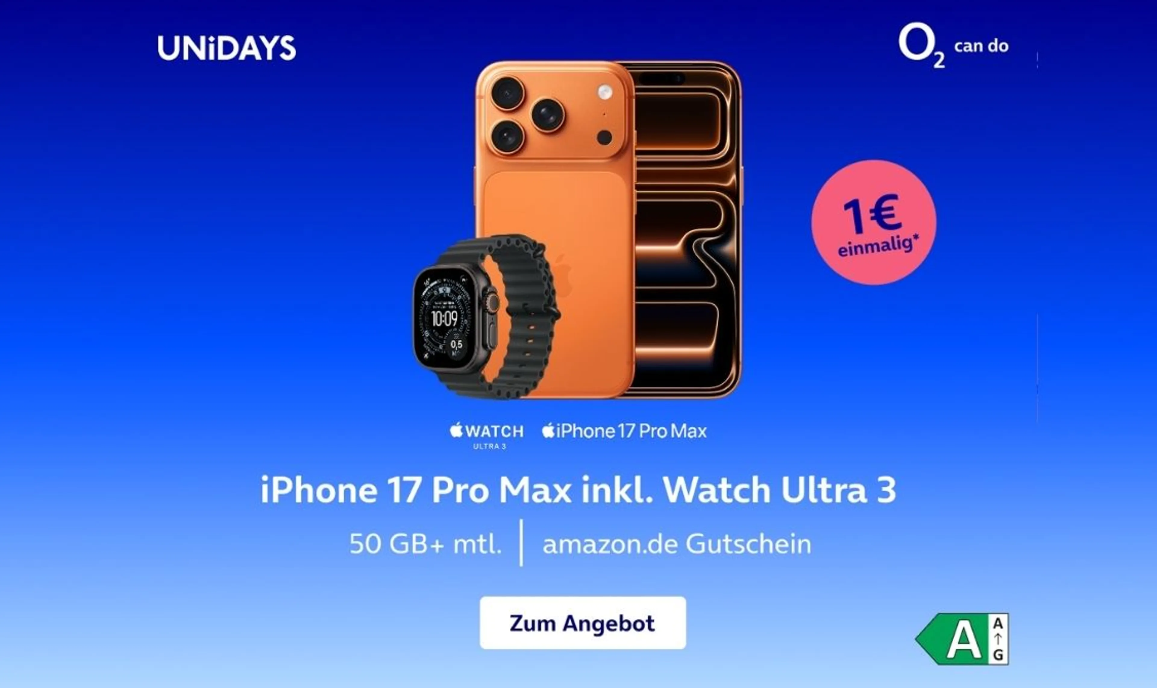 o2 Mobile M Plus mit iPhone 17 Pro Max + Watch Ultra 3 + 40€ Gutschein