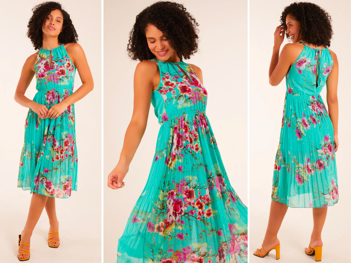 NEW: Keyhole Tie Neck Pleated Midi Dress! 👗