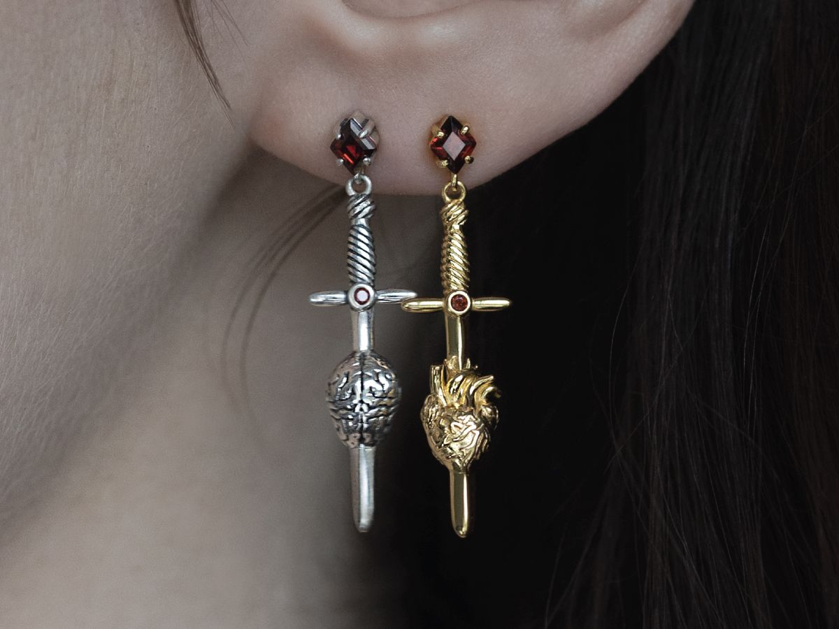 Heart & Brain Sword Earrings